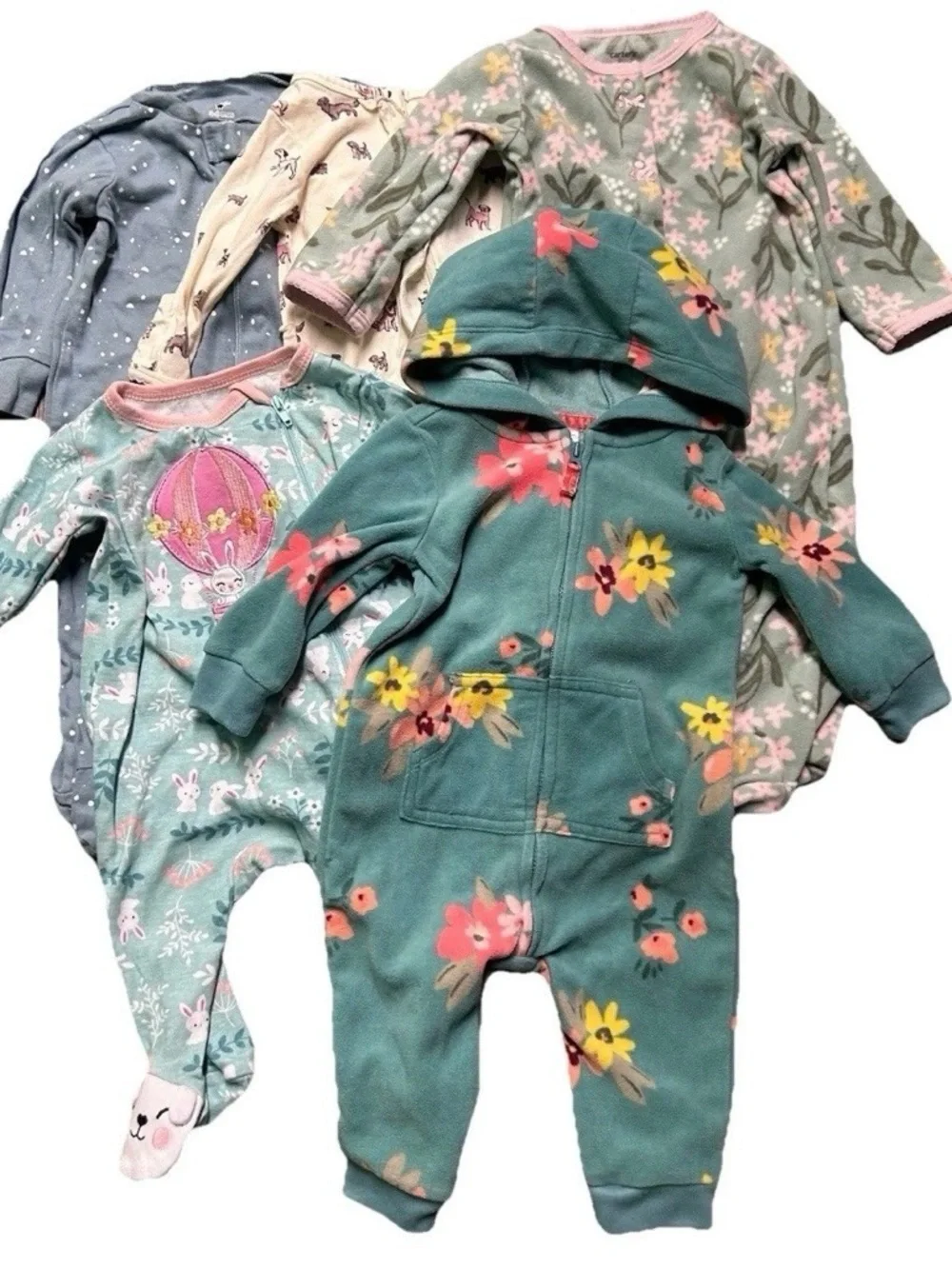 Baby Girl Footie Pajamas Animal Floral Fleece Bunting Size 3-6 Months